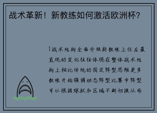 战术革新！新教练如何激活欧洲杯？